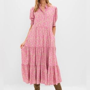 Hyacinth House Tan & Pink Vines Bennett Maxi Dress